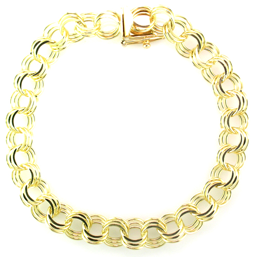 14k Yellow Gold Triple Link Charm Bracelet (8MM Width)